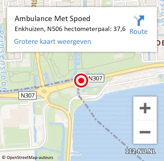 Locatie op kaart van de 112 melding: Ambulance Met Spoed Naar Enkhuizen, N506 hectometerpaal: 37,6 op 10 juli 2018 16:42