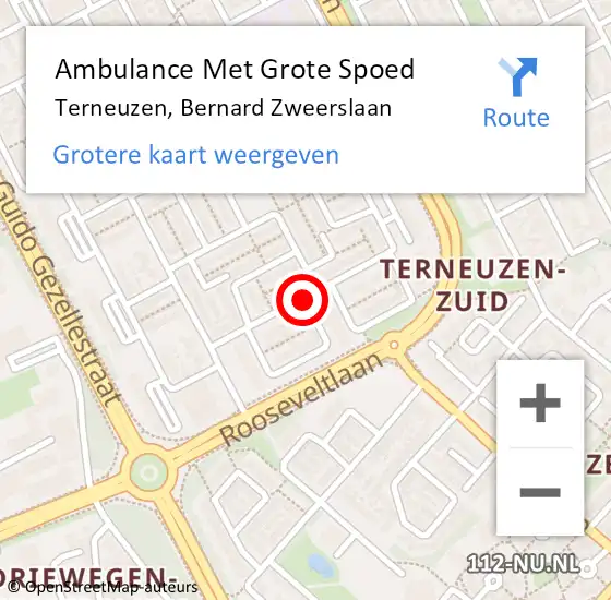 Locatie op kaart van de 112 melding: Ambulance Met Grote Spoed Naar Terneuzen, Bernard Zweerslaan op 10 juli 2018 19:14