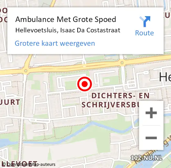 Locatie op kaart van de 112 melding: Ambulance Met Grote Spoed Naar Hellevoetsluis, Isaac Da Costastraat op 10 juli 2018 19:17