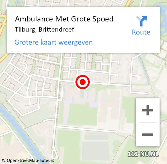 Locatie op kaart van de 112 melding: Ambulance Met Grote Spoed Naar Tilburg, Brittendreef op 10 juli 2018 19:25