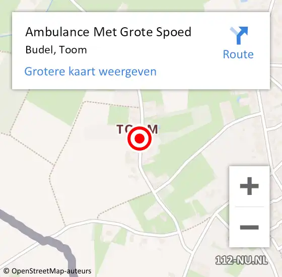 Locatie op kaart van de 112 melding: Ambulance Met Grote Spoed Naar Budel, Toom op 10 juli 2018 19:34