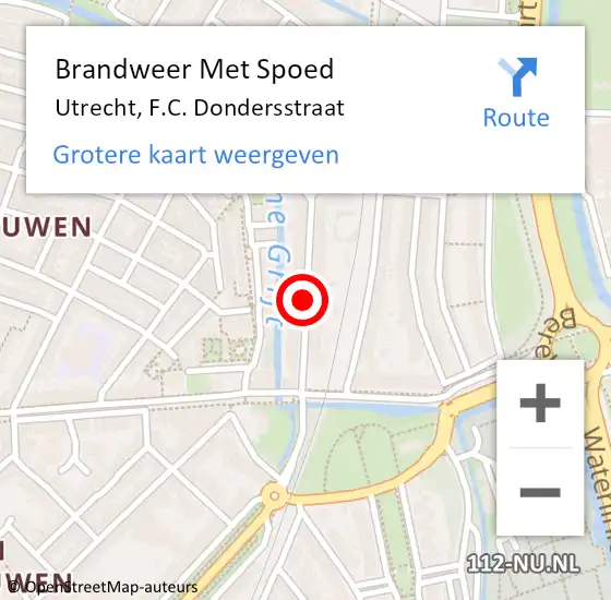 Locatie op kaart van de 112 melding: Brandweer Met Spoed Naar Utrecht, F.C. Dondersstraat op 10 juli 2018 19:37