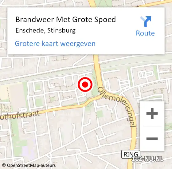 Locatie op kaart van de 112 melding: Brandweer Met Grote Spoed Naar Enschede, Stinsburg op 10 juli 2018 21:01