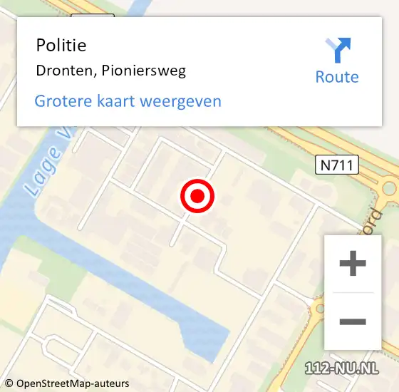 Locatie op kaart van de 112 melding: Politie Dronten, Pioniersweg op 10 juli 2018 22:43