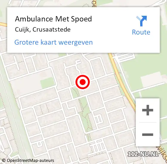 Locatie op kaart van de 112 melding: Ambulance Met Spoed Naar Cuijk, Crusaatstede op 10 juli 2018 22:54