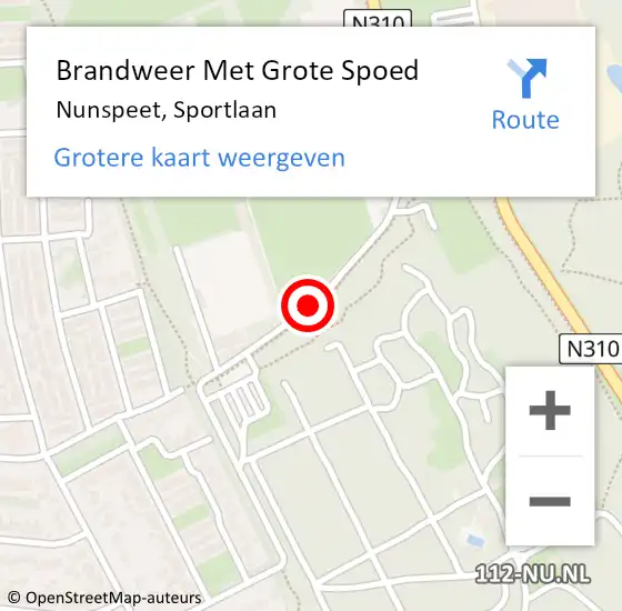 Locatie op kaart van de 112 melding: Brandweer Met Grote Spoed Naar Nunspeet, Sportlaan op 11 juli 2018 01:04