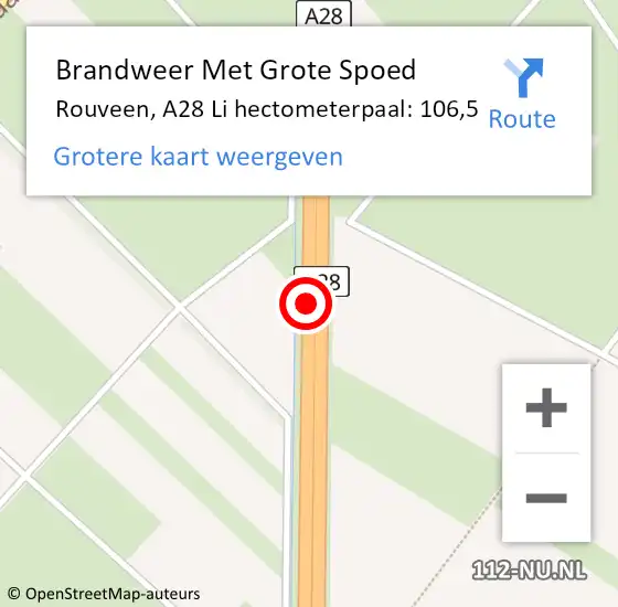 Locatie op kaart van de 112 melding: Brandweer Met Grote Spoed Naar Rouveen, A28 Li hectometerpaal: 106,5 op 11 juli 2018 01:33