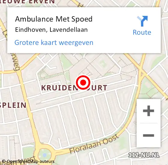 Locatie op kaart van de 112 melding: Ambulance Met Spoed Naar Eindhoven, Lavendellaan op 11 juli 2018 03:48