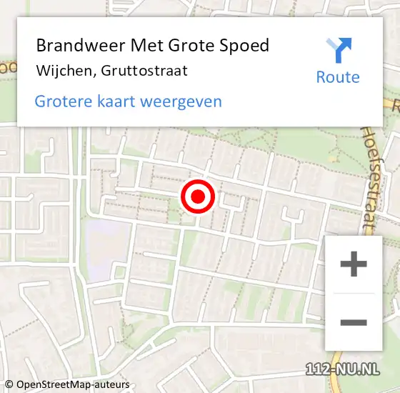 Locatie op kaart van de 112 melding: Brandweer Met Grote Spoed Naar Wijchen, Gruttostraat op 11 juli 2018 03:56