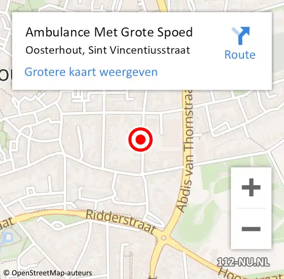 Locatie op kaart van de 112 melding: Ambulance Met Grote Spoed Naar Oosterhout, Sint Vincentiusstraat op 11 juli 2018 05:24