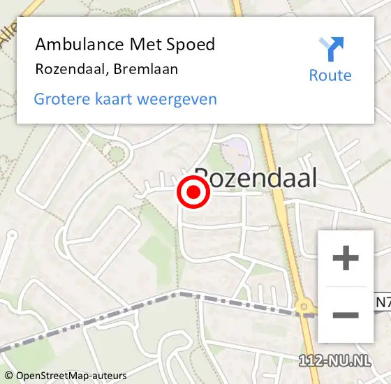 Locatie op kaart van de 112 melding: Ambulance Met Spoed Naar Rozendaal, Bremlaan op 11 juli 2018 06:12