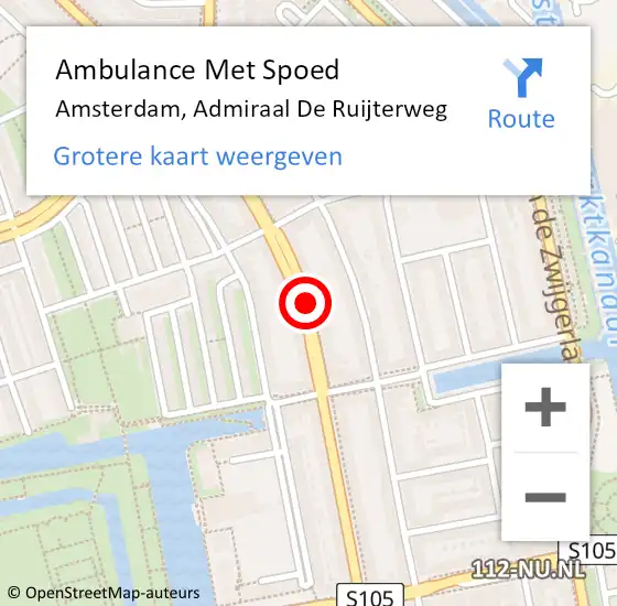 Locatie op kaart van de 112 melding: Ambulance Met Spoed Naar Amsterdam, Admiraal de Ruijterweg op 11 juli 2018 07:20