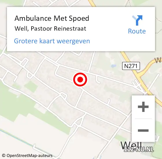 Locatie op kaart van de 112 melding: Ambulance Met Spoed Naar Well, Pastoor Reinestraat op 11 juli 2018 07:58