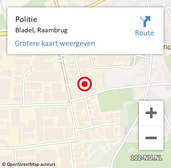 Locatie op kaart van de 112 melding: Politie Bladel, Raambrug op 11 juli 2018 08:08