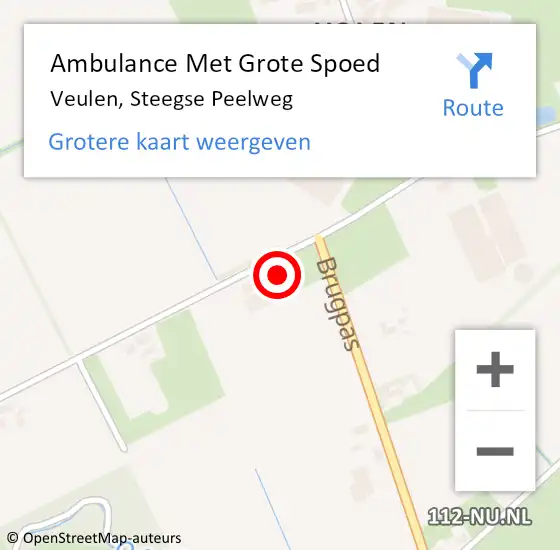 Locatie op kaart van de 112 melding: Ambulance Met Grote Spoed Naar Veulen, Steegse Peelweg op 2 maart 2014 15:20
