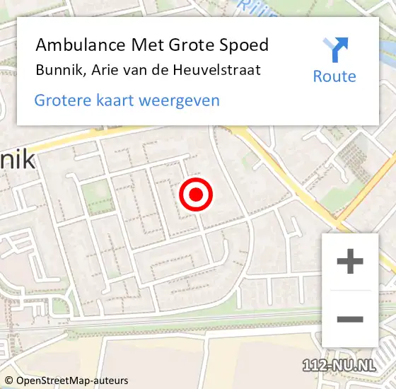 Locatie op kaart van de 112 melding: Ambulance Met Grote Spoed Naar Bunnik, Arie van de Heuvelstraat op 11 juli 2018 10:09