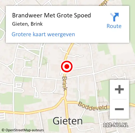 Locatie op kaart van de 112 melding: Brandweer Met Grote Spoed Naar Gieten, Brink op 11 juli 2018 11:40