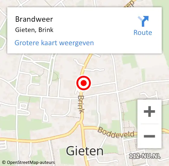 Locatie op kaart van de 112 melding: Brandweer Gieten, Brink op 11 juli 2018 11:43