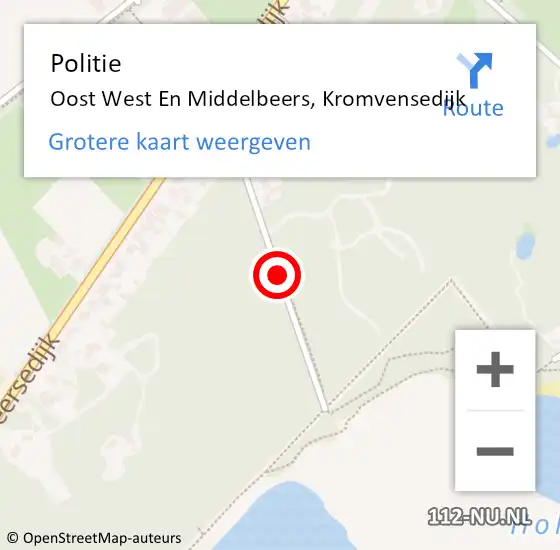 Locatie op kaart van de 112 melding: Politie Oost West En Middelbeers, Kromvensedijk op 11 juli 2018 11:44