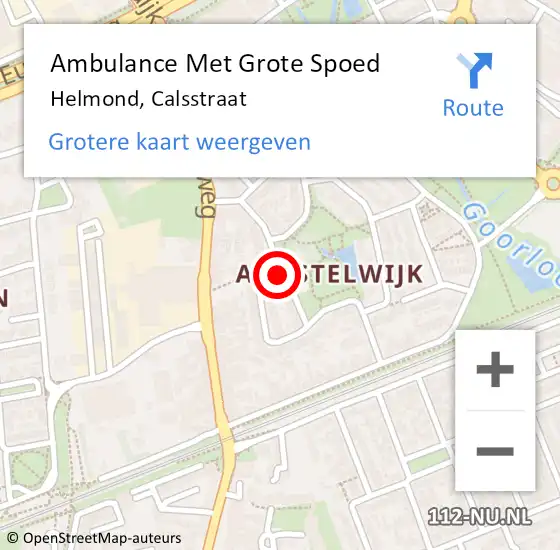 Locatie op kaart van de 112 melding: Ambulance Met Grote Spoed Naar Helmond, Calsstraat op 11 juli 2018 12:22