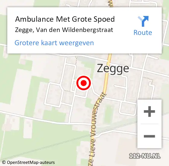 Locatie op kaart van de 112 melding: Ambulance Met Grote Spoed Naar Zegge, Van den Wildenbergstraat op 11 juli 2018 13:03