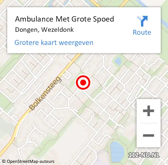 Locatie op kaart van de 112 melding: Ambulance Met Grote Spoed Naar Dongen, Wezeldonk op 11 juli 2018 13:37