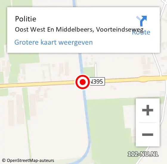 Locatie op kaart van de 112 melding: Politie Oost West En Middelbeers, Voorteindseweg op 11 juli 2018 14:00