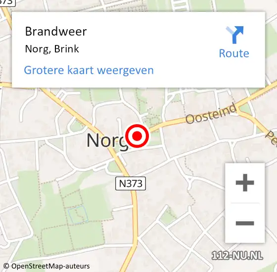 Locatie op kaart van de 112 melding: Brandweer Norg, Brink op 11 juli 2018 14:24