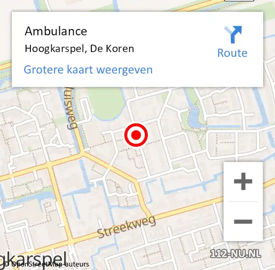 Locatie op kaart van de 112 melding: Ambulance Hoogkarspel, De Koren op 11 juli 2018 14:59