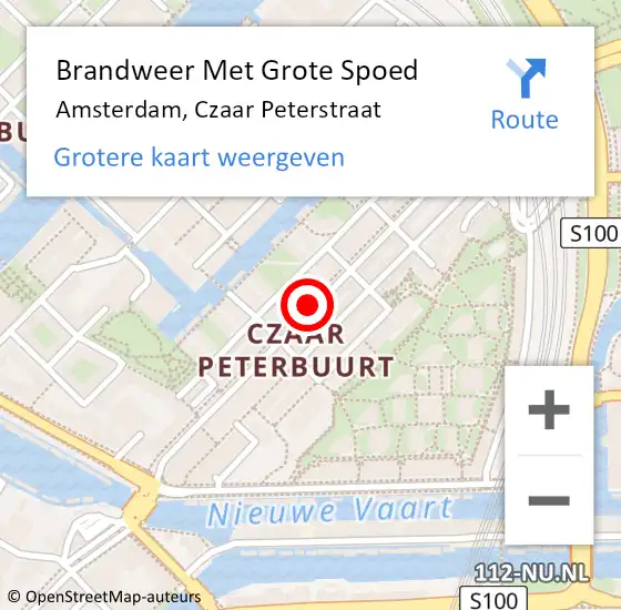Locatie op kaart van de 112 melding: Brandweer Met Grote Spoed Naar Amsterdam, Czaar Peterstraat op 11 juli 2018 15:04