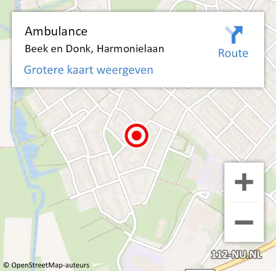 Locatie op kaart van de 112 melding: Ambulance Beek en Donk, Harmonielaan op 11 juli 2018 15:10