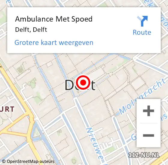 Locatie op kaart van de 112 melding: Ambulance Met Spoed Naar Delft, Delft op 11 juli 2018 16:22