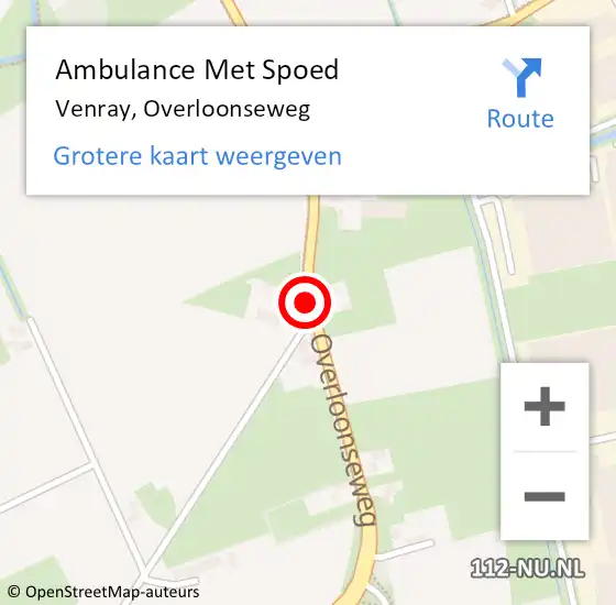 Locatie op kaart van de 112 melding: Ambulance Met Spoed Naar Venray, Overloonseweg op 11 juli 2018 16:25