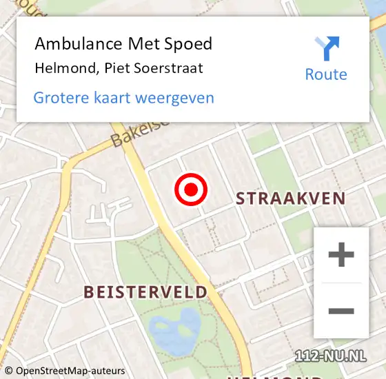 Locatie op kaart van de 112 melding: Ambulance Met Spoed Naar Helmond, Piet Soerstraat op 11 juli 2018 18:05