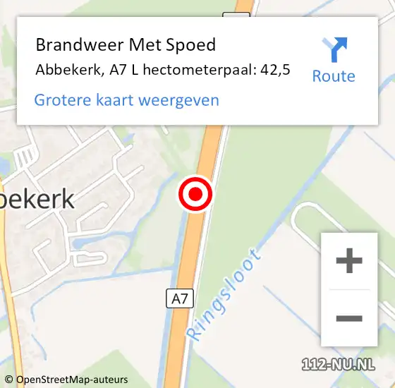 Locatie op kaart van de 112 melding: Brandweer Met Spoed Naar Abbekerk, A7 L hectometerpaal: 42,5 op 11 juli 2018 18:43