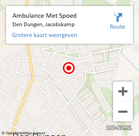 Locatie op kaart van de 112 melding: Ambulance Met Spoed Naar Den Dungen, Jacobskamp op 11 juli 2018 18:44