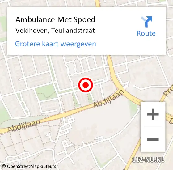 Locatie op kaart van de 112 melding: Ambulance Met Spoed Naar Veldhoven, Teullandstraat op 11 juli 2018 18:54