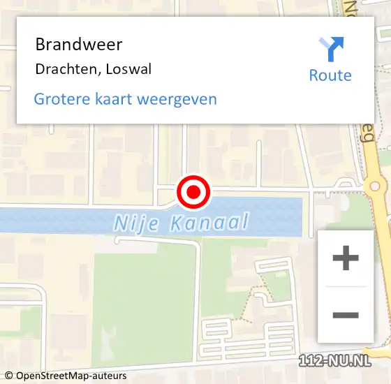 Locatie op kaart van de 112 melding: Brandweer Drachten, Loswal op 11 juli 2018 18:57