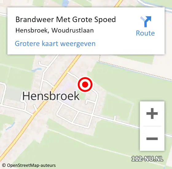 Locatie op kaart van de 112 melding: Brandweer Met Grote Spoed Naar Hensbroek, Woudrustlaan op 11 juli 2018 18:58