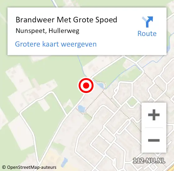 Locatie op kaart van de 112 melding: Brandweer Met Grote Spoed Naar Nunspeet, Hullerweg op 11 juli 2018 19:04