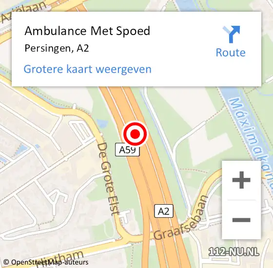 Locatie op kaart van de 112 melding: Ambulance Met Spoed Naar Persingen, A2 op 11 juli 2018 19:22