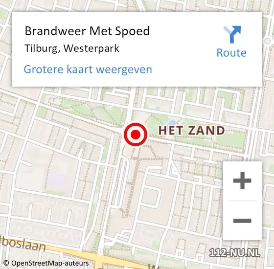 Locatie op kaart van de 112 melding: Brandweer Met Spoed Naar Tilburg, Westerpark op 11 juli 2018 20:58