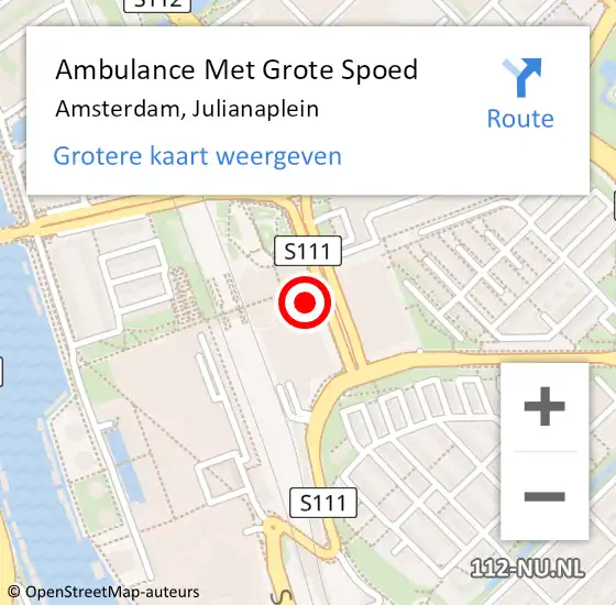 Locatie op kaart van de 112 melding: Ambulance Met Grote Spoed Naar Amsterdam, Julianaplein op 11 juli 2018 21:07