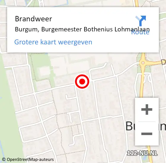Locatie op kaart van de 112 melding: Brandweer Burgum, Burgemeester Bothenius Lohmanlaan op 11 juli 2018 21:29