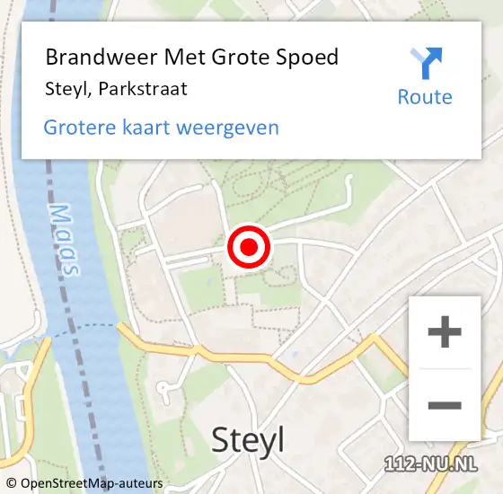 Locatie op kaart van de 112 melding: Brandweer Met Grote Spoed Naar Steyl, Parkstraat op 11 juli 2018 21:55