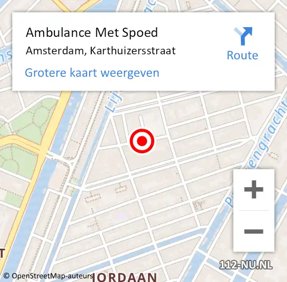 Locatie op kaart van de 112 melding: Ambulance Met Spoed Naar Amsterdam, Karthuizersstraat op 11 juli 2018 22:10