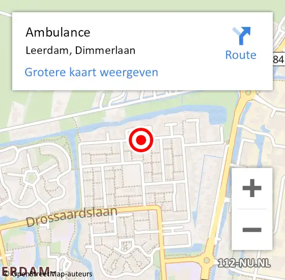 Locatie op kaart van de 112 melding: Ambulance Leerdam, Dimmerlaan op 11 juli 2018 22:12