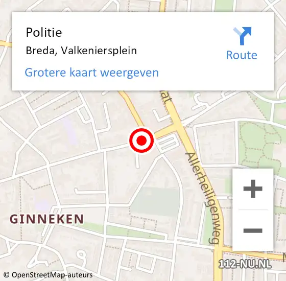 Locatie op kaart van de 112 melding: Politie Breda, Valkeniersplein op 11 juli 2018 22:25