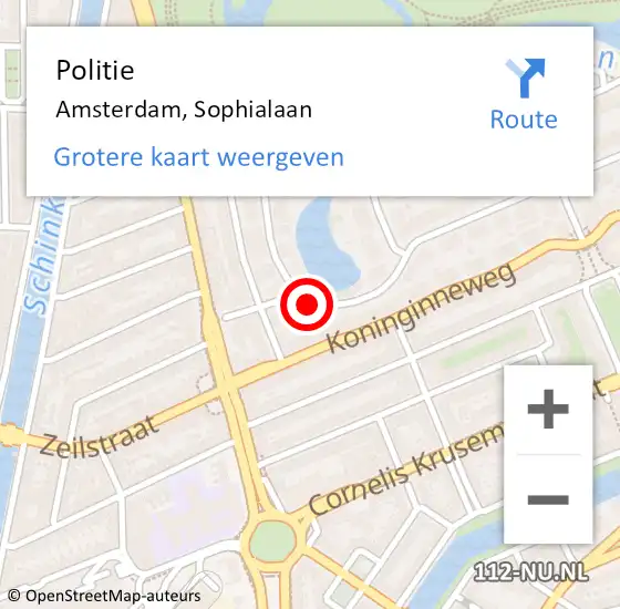Locatie op kaart van de 112 melding: Politie Amsterdam, Sophialaan op 11 juli 2018 23:03