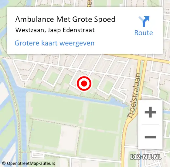 Locatie op kaart van de 112 melding: Ambulance Met Grote Spoed Naar Westzaan, Jaap Edenstraat op 11 juli 2018 23:58